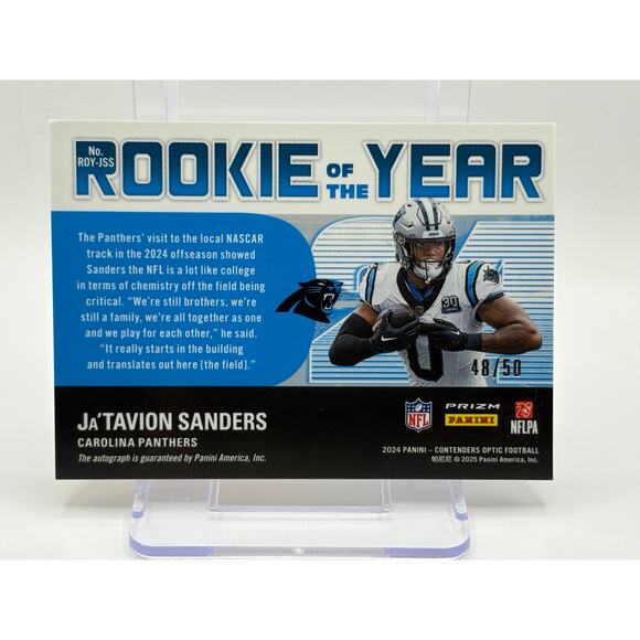 2024 Contenders Optic Ja’Tavion Sanders Orange Rookie Of The Year Auto 48/50 SP - Picture 2 of 2